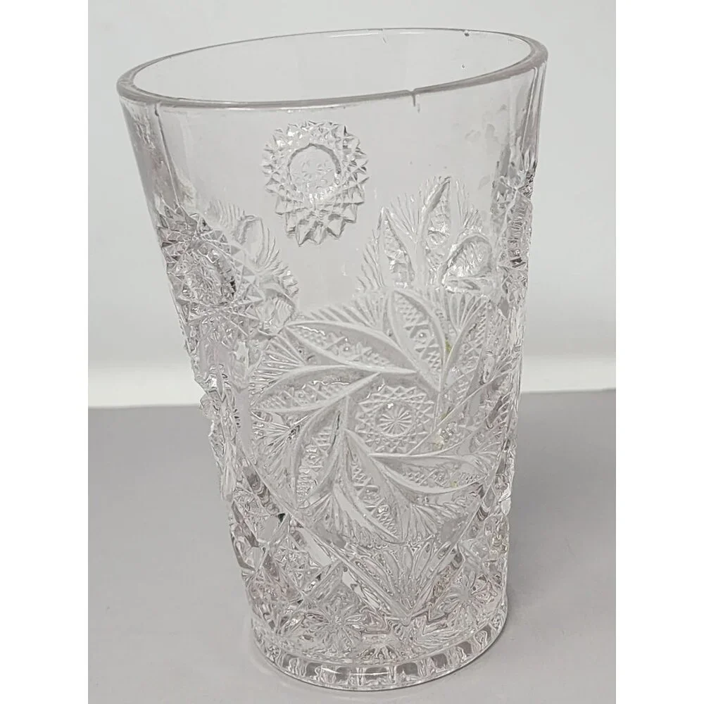 Vintage Miss Matched Cut‎ Glass Tumbler With Intricate Floral Geometric Patterns